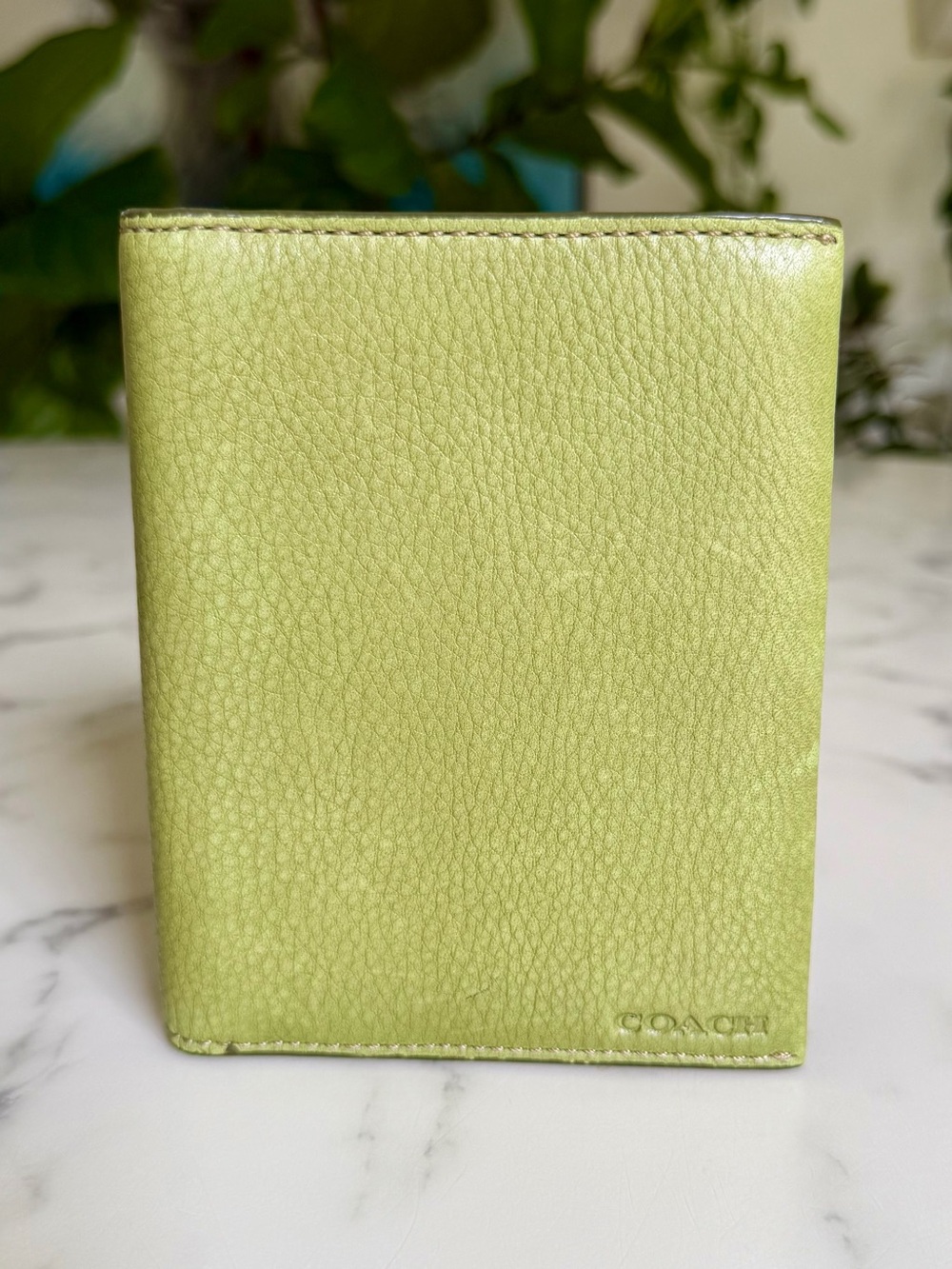 Coach Vintage Bleecker Pebbled Leather Passport Case Holder F63736 Lime Green